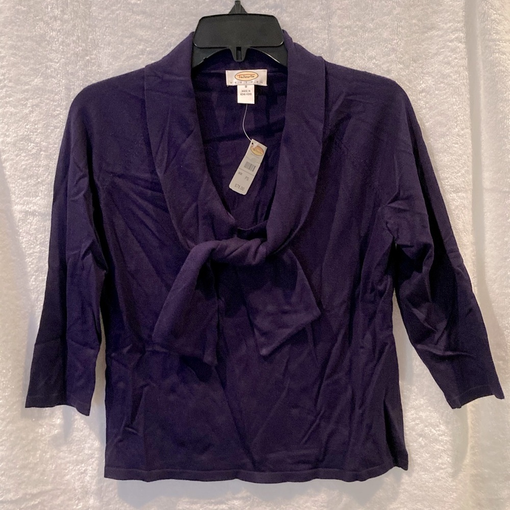 NWT Dark purple scoop neck blouse w/ neckline“tie”
